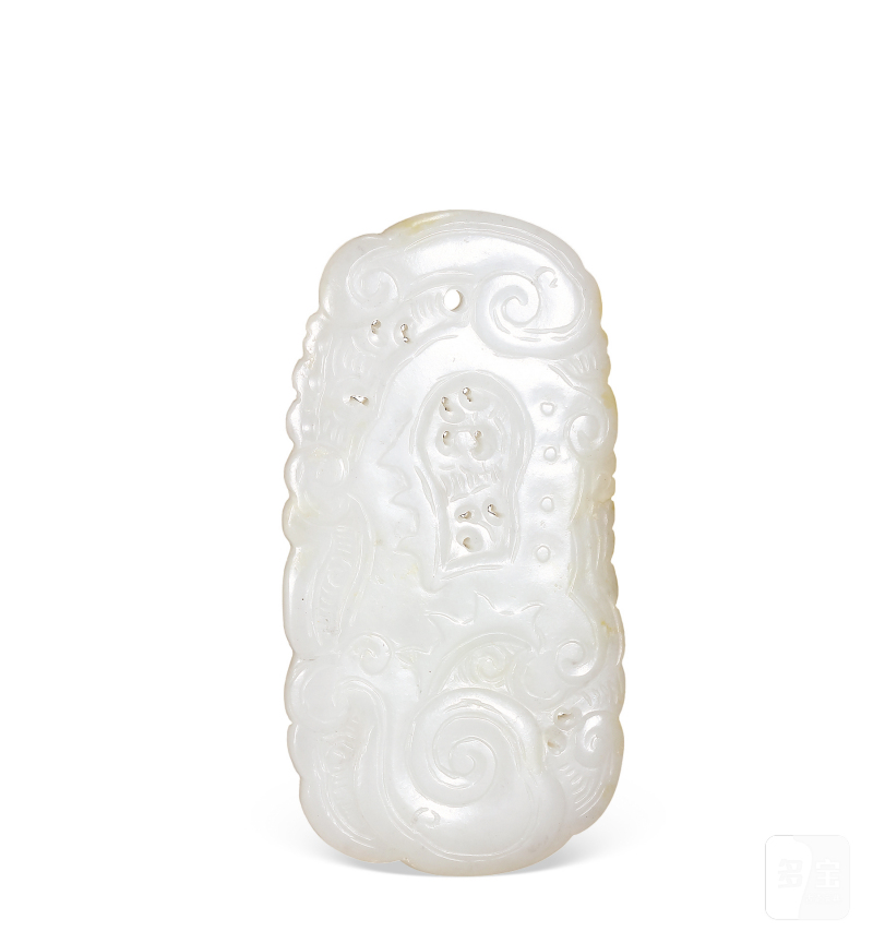 清 白玉透雕夔龙纹牌